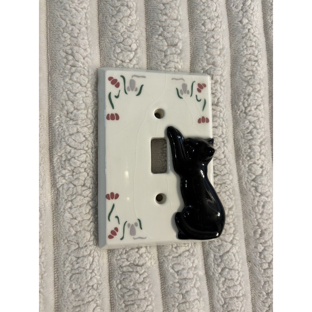 Vintage All fired up Hand Painted 3D Ceramic Cat mouse Light Switch Cover